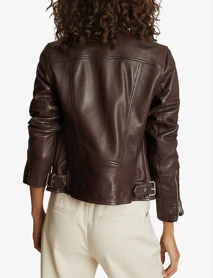 Stylish Women’s Chocolate Brown Leather Biker Jacket