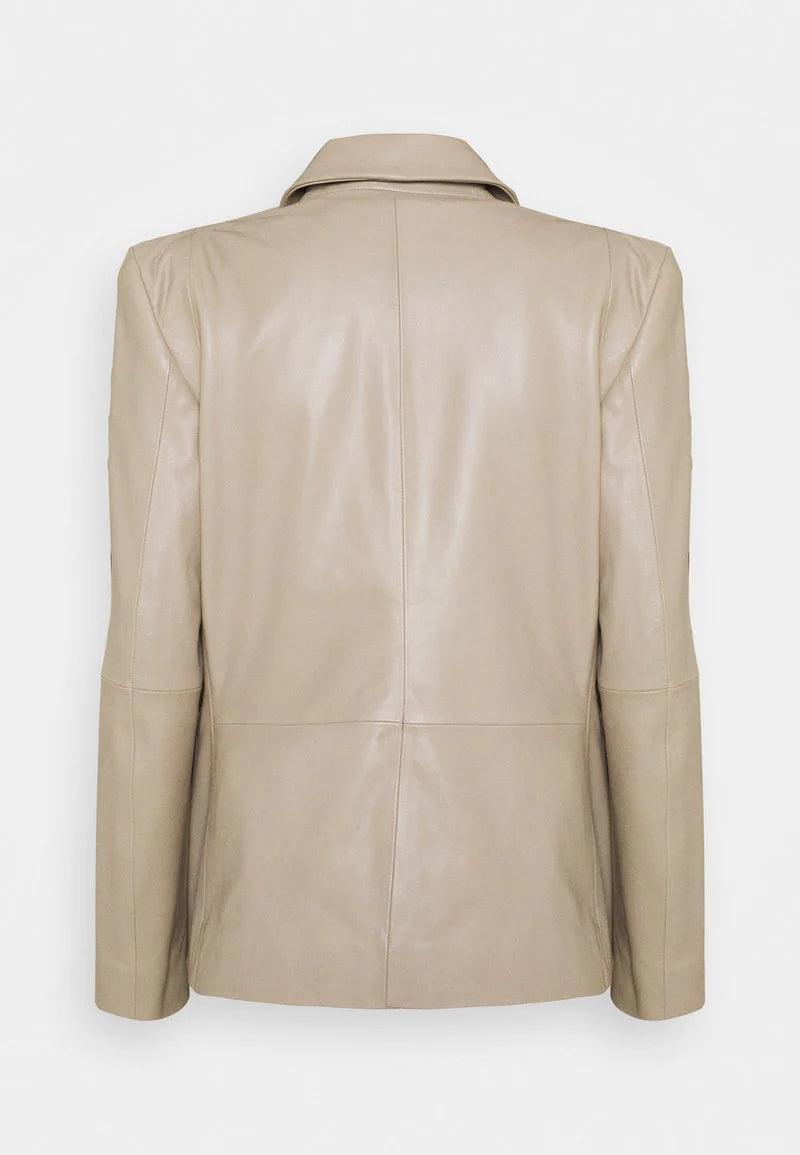 Elegant Women’s Classic Beige Sheepskin Leather Blazer