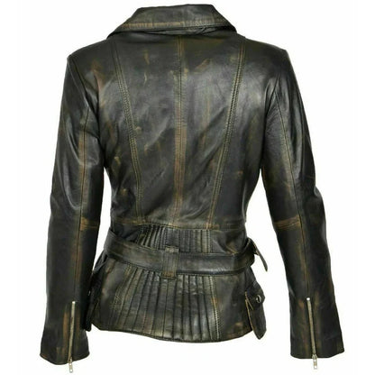 Women's Distressed Biker Motorcycle Leather Jacket