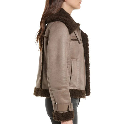  Women's Flight Aviator Pilot Shearling Sherpa Leather Jacket - Classic Style and Warmth