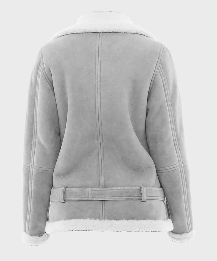 Women’s Grey Suede Shearling Jacket for Winter Style