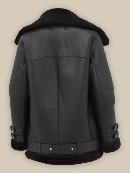 Women's Pitch Black B3 Shearling Leather Jacket - Timeless Style and Comfort