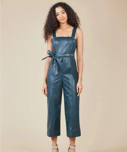 Women's Sleeveless Utility Leather Jumpsuit

