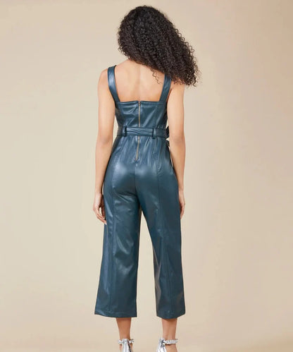 Women's Sleeveless Utility Leather Jumpsuit

