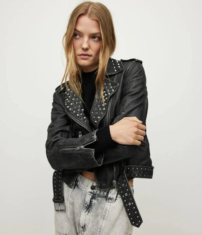 Women's Studded Leather Brando Jacket - Edgy Style and Classic Appeal