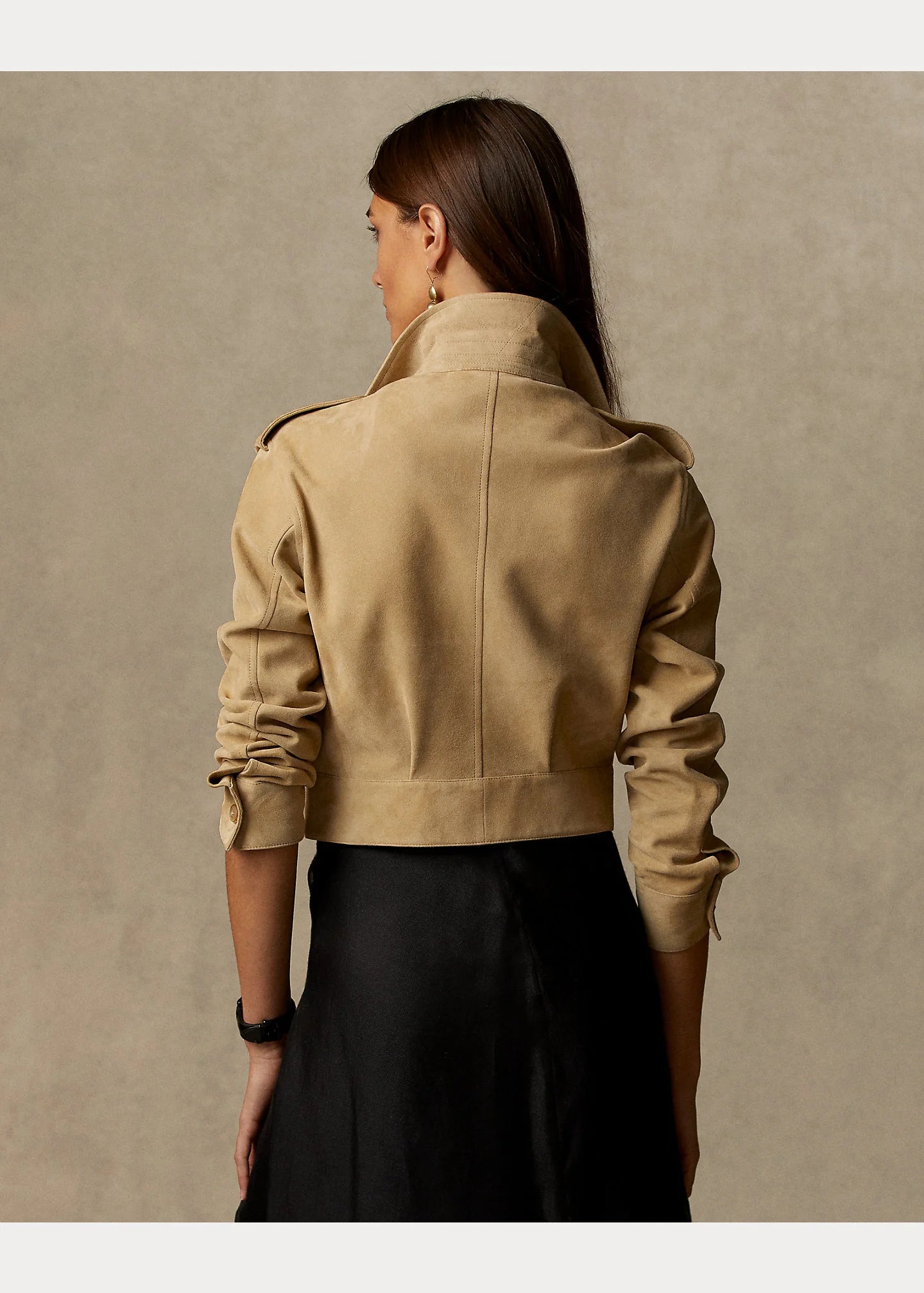 Women’s Tan Beige Suede Leather Short Trucker Jacket