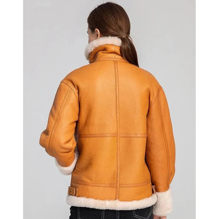 Women's Tan Brown B3 Bomber Shearling Aviator Flight Coat - Classic Style and Warmth