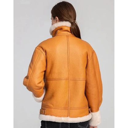 Women's Tan Brown B3 Bomber Shearling Aviator Flight Coat - Classic Style and Warmth