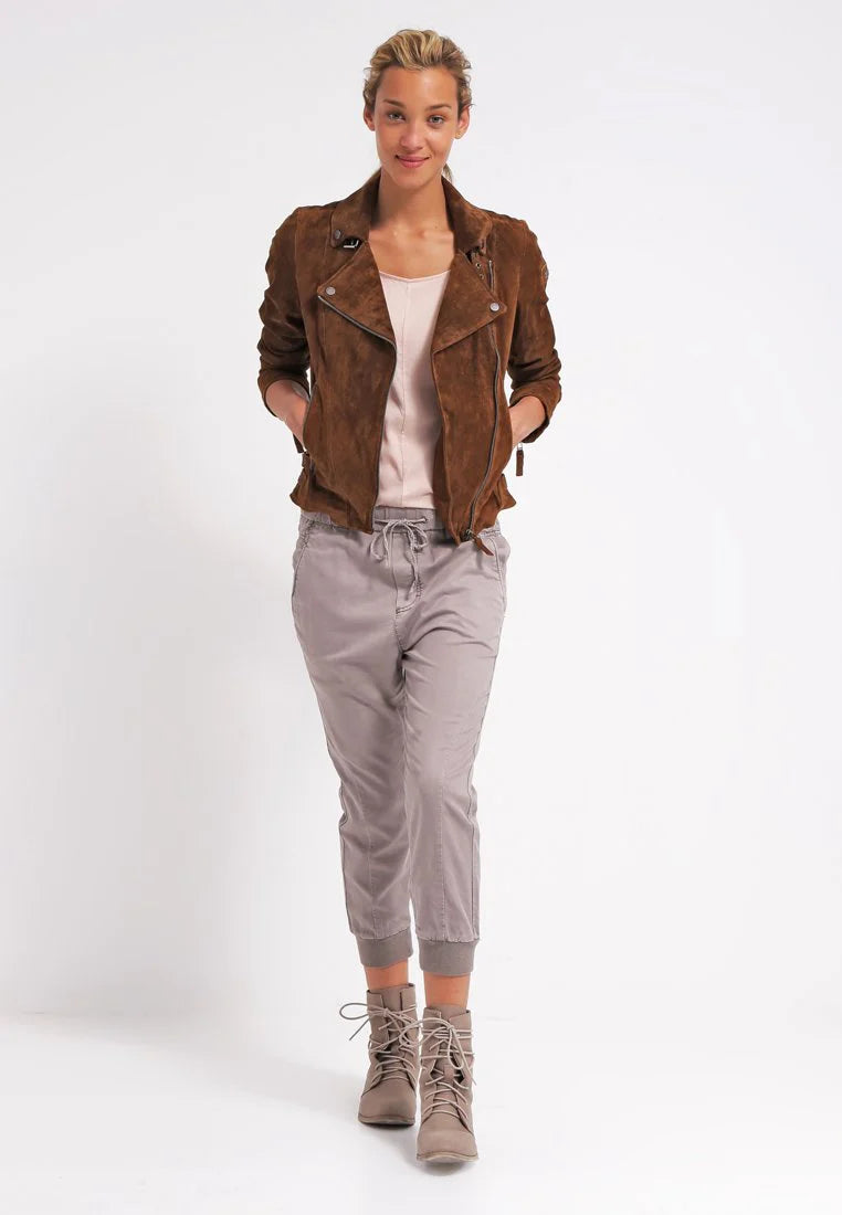 Women’s Tan Brown Suede Leather Biker Jacket