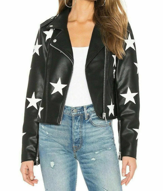 Women's Vintage Biker Unique Stars Motorcycle Jacket - Retro Style with Celestial Accents