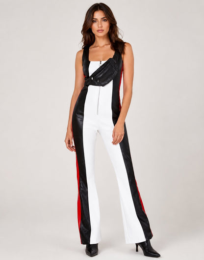 Women's Sheepskin White, Red, and Black Leather Jumpsuit