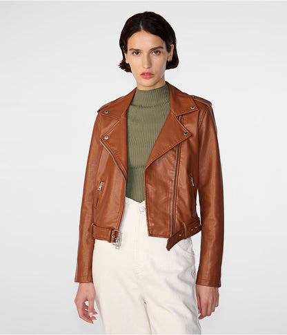 Classic Women's Brown Biker Leather Jacket