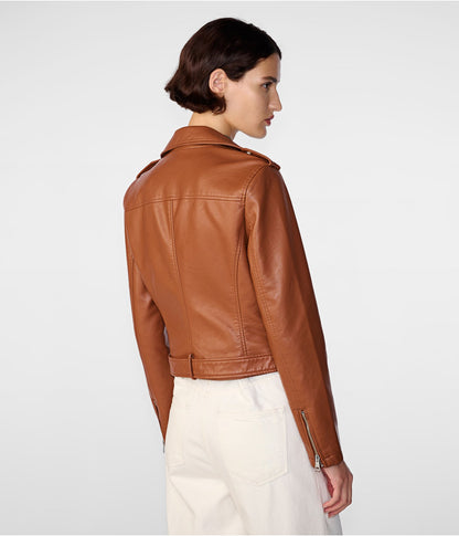 Classic Women's Brown Biker Leather Jacket