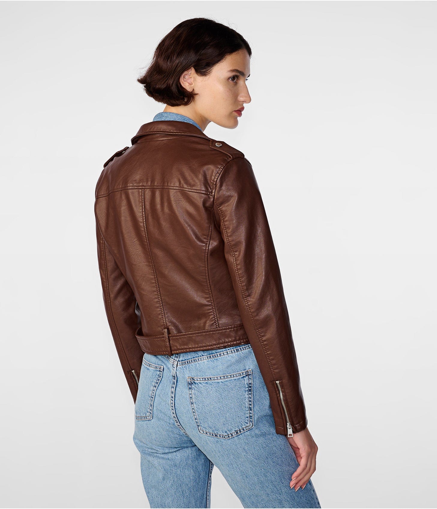 Elegant Women's Chocolate Brown Biker Leather Jacket