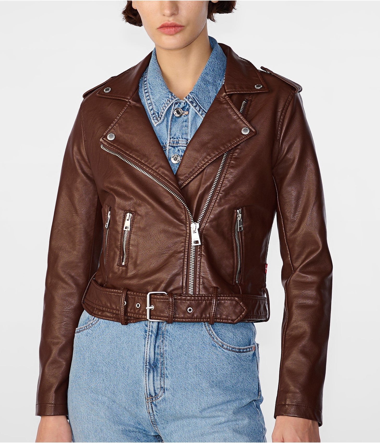 Elegant Women's Chocolate Brown Biker Leather Jacket