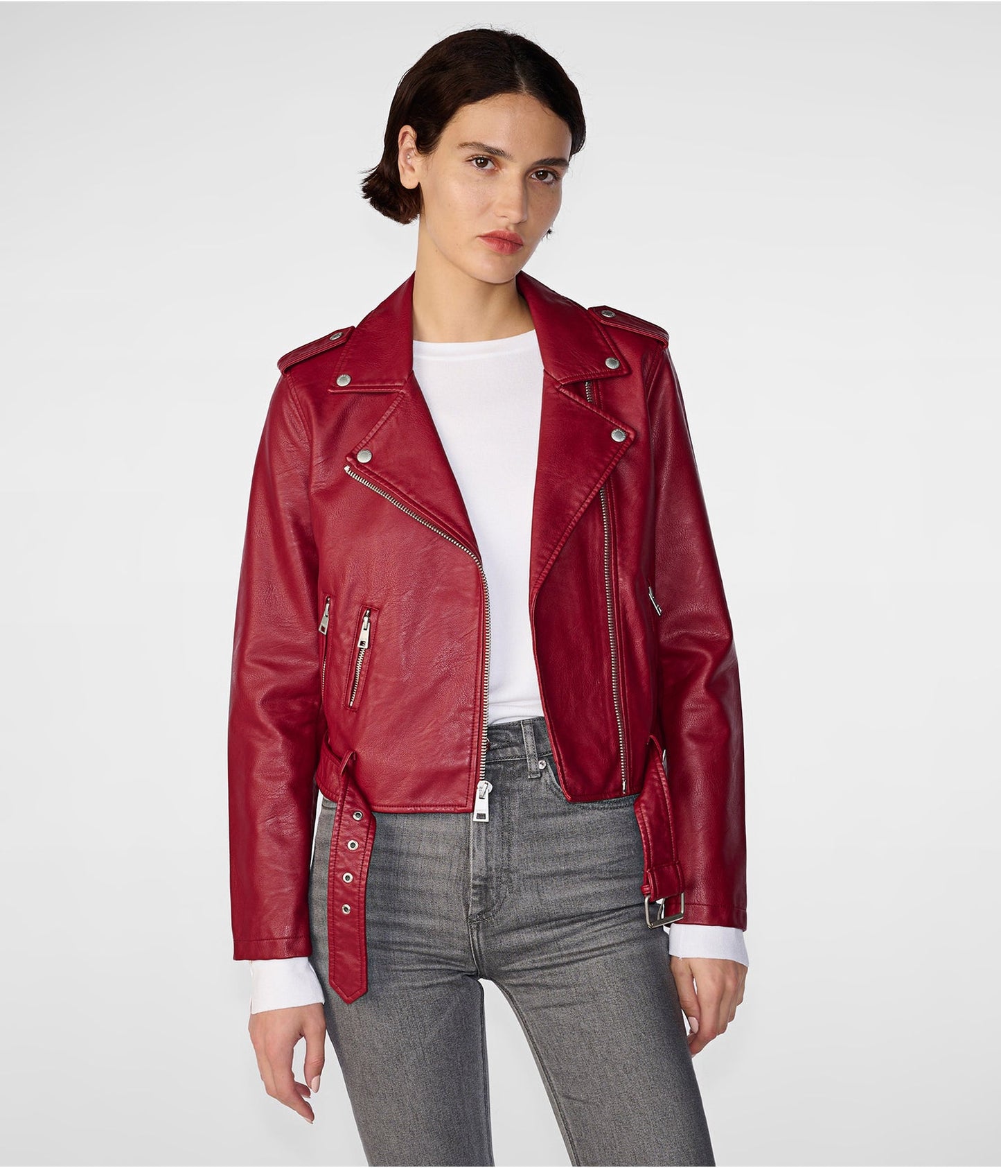 Stylish Women's Wine Red Biker Leather Jacket