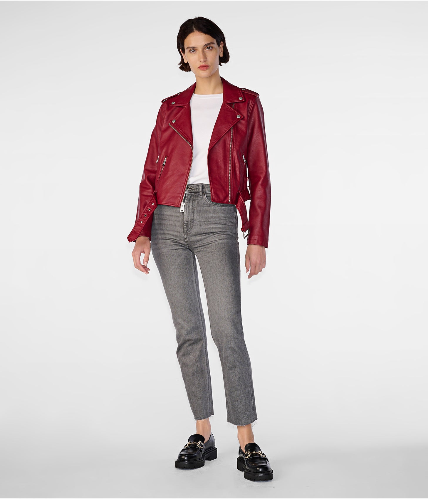 Stylish Women's Wine Red Biker Leather Jacket