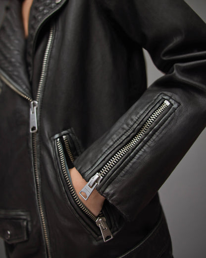 Women's Studded Black Biker Leather Jacket With Belt