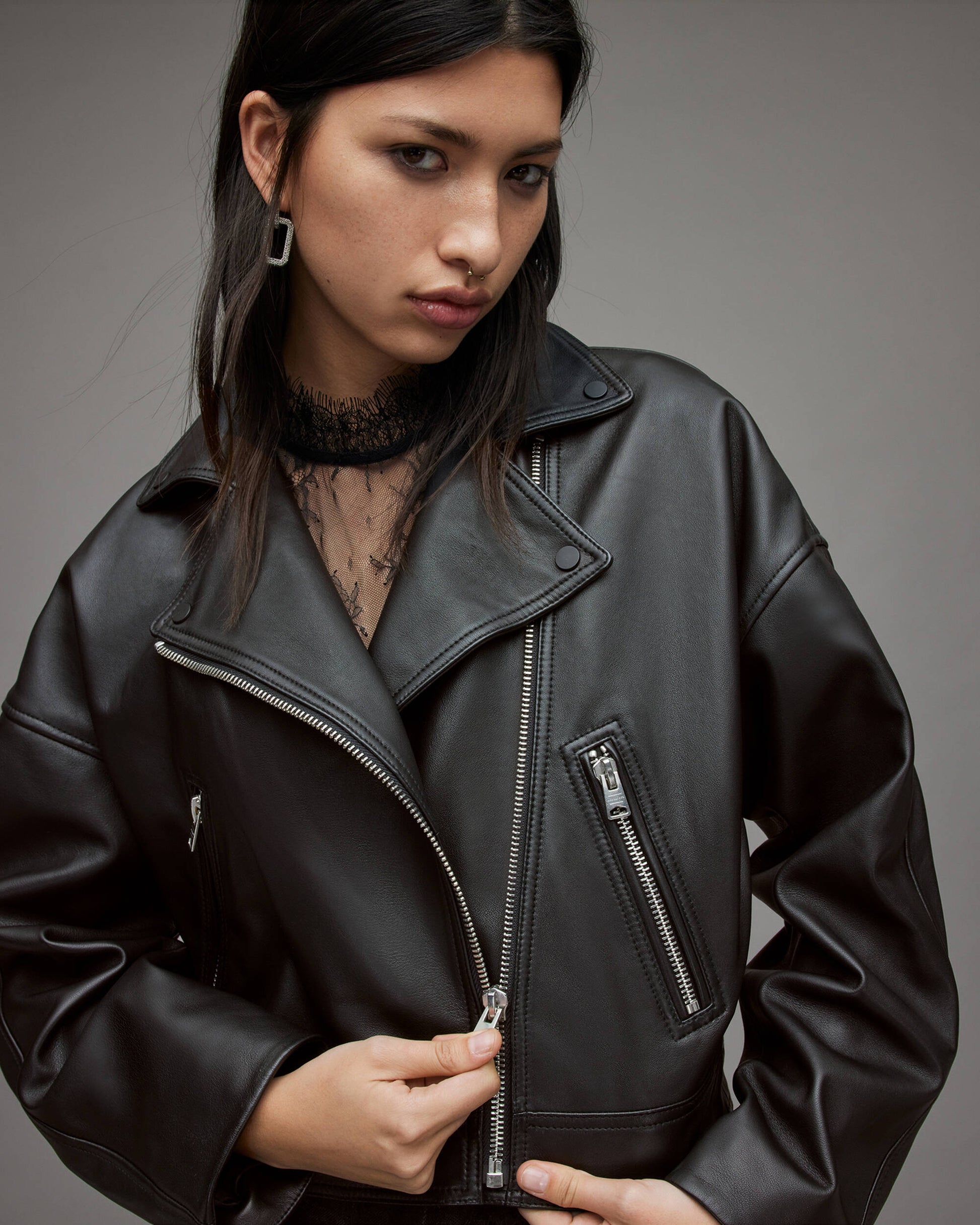 Women's Black Biker Leather Jacket