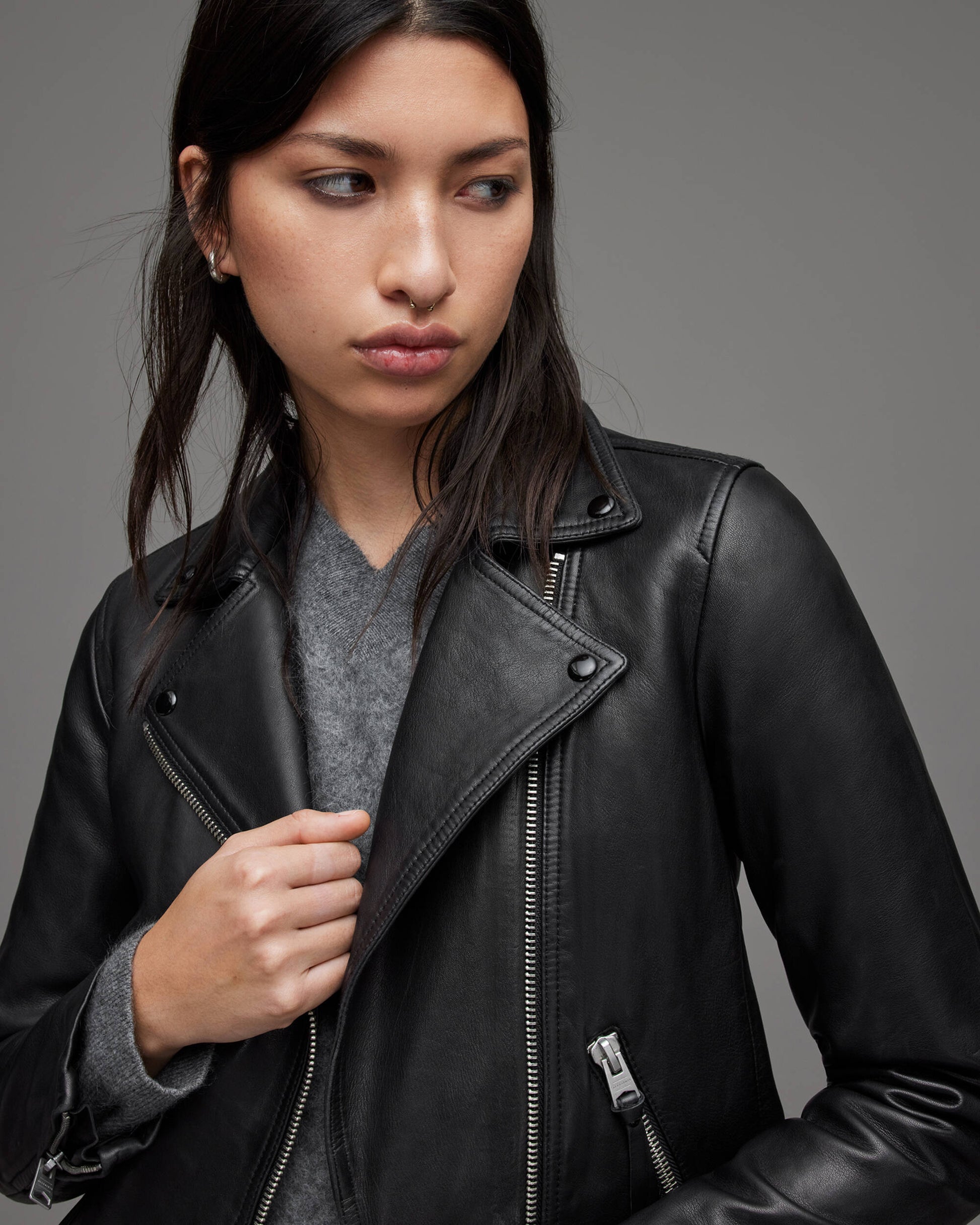 Chic Women's Black Leather Biker Jacket with Belt