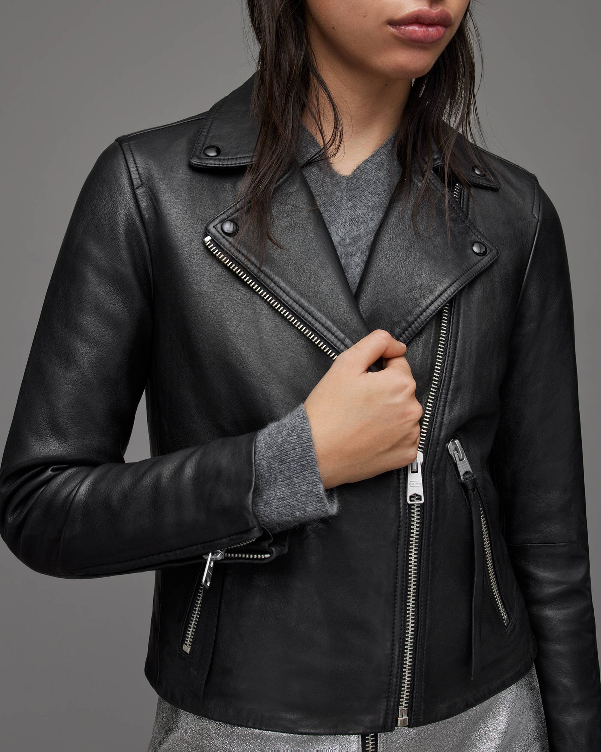 Chic Women's Black Leather Biker Jacket with Belt