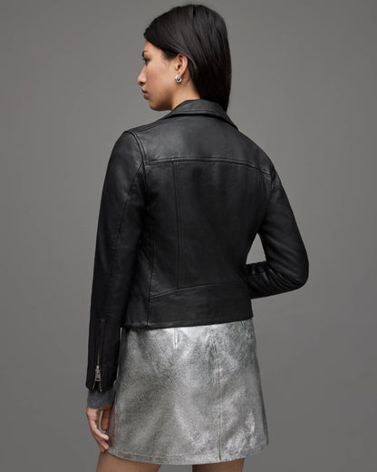 Chic Women's Black Leather Biker Jacket with Belt