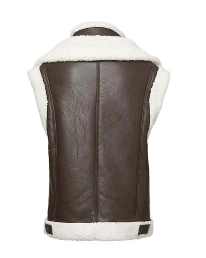 Women’s Brown Shearling Leather Vest with White Fur