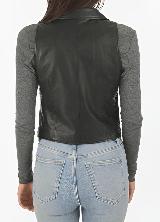 Timeless Women's Black Leather Vest with Button Closure