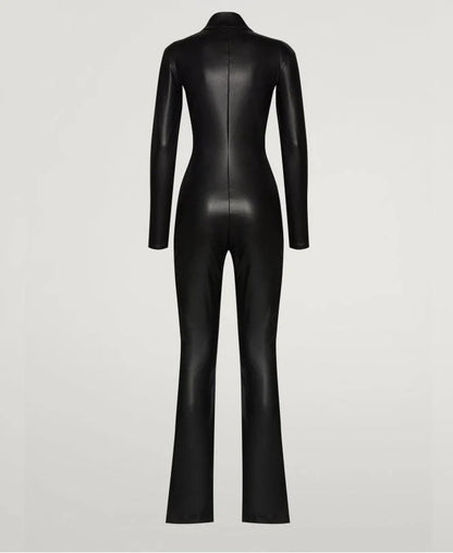 Women's Black Leather Jumpsuit