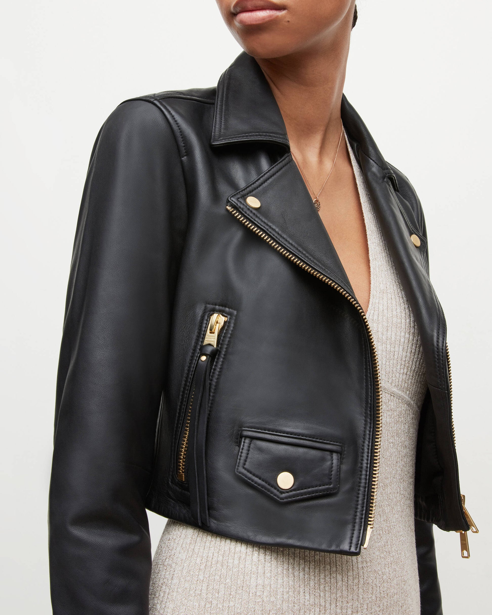 Chic Women's Black Cropped Leather Biker Jacket