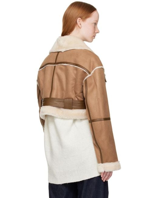 Women's Cropped Shearling Leather Jacket In Brown