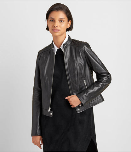 Classic Women's Black Leather Biker Jacket