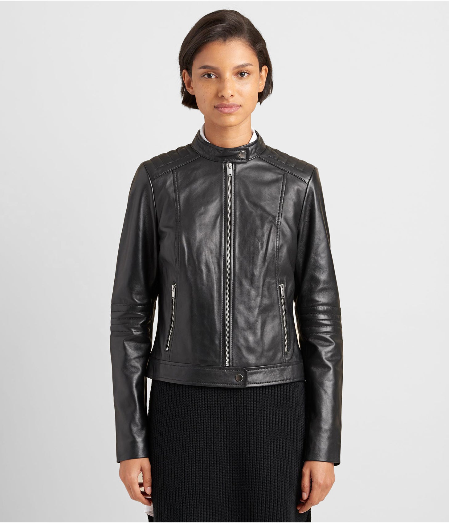 Classic Women's Black Leather Biker Jacket