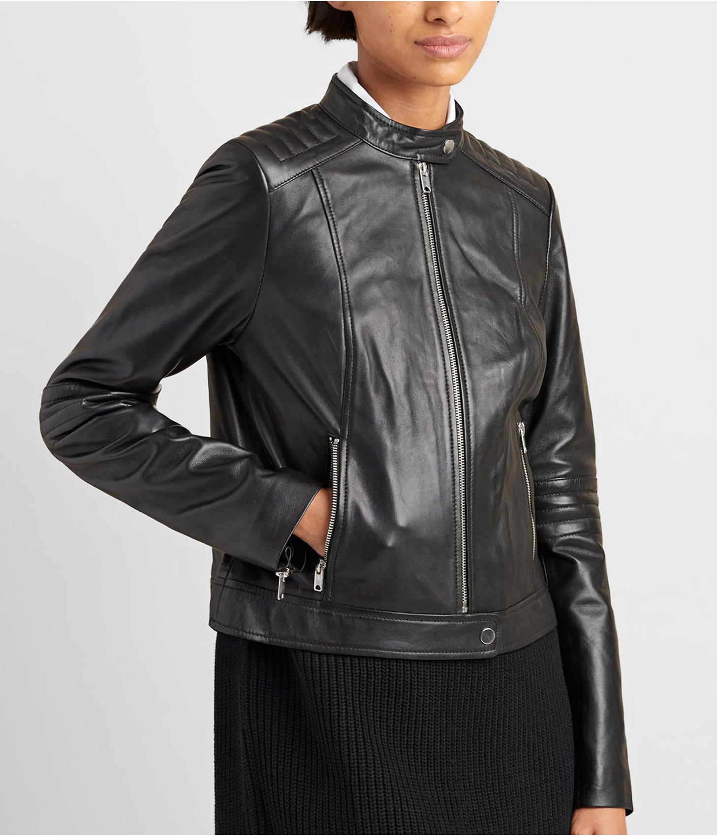 Classic Women's Black Leather Biker Jacket