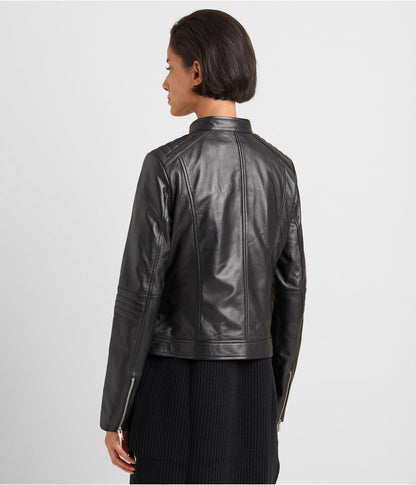 Classic Women's Black Leather Biker Jacket