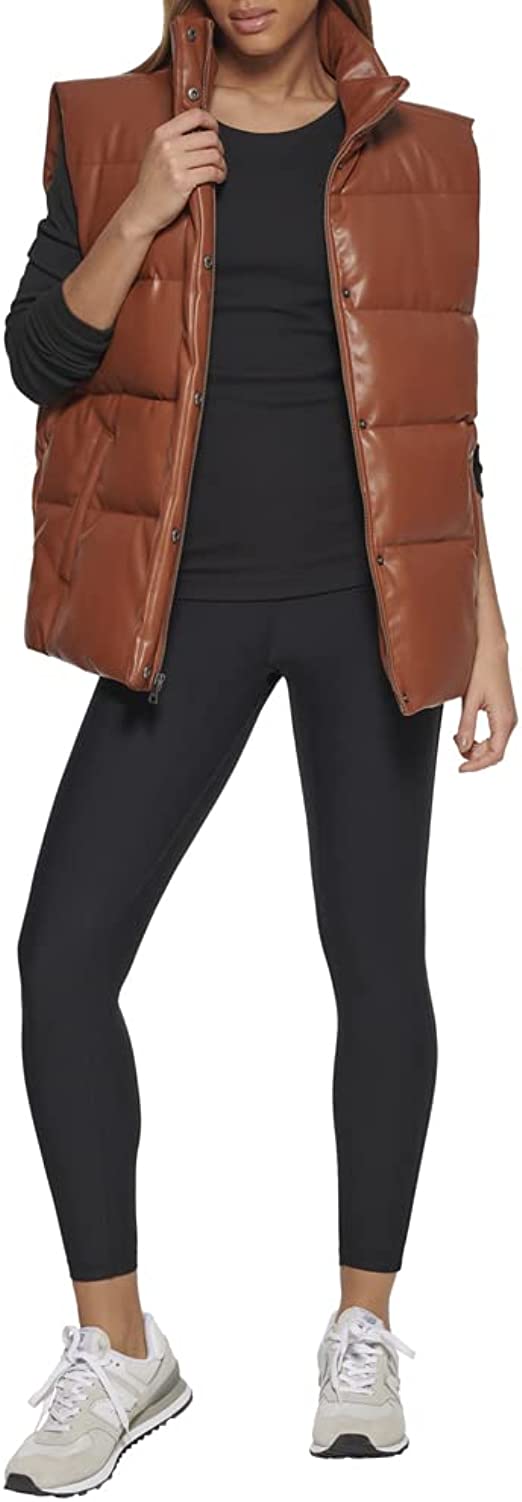 Women's Leather Puffer Vest In Chocolate Brown