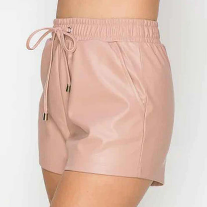 Women’s Pink High Waist Leather Shorts