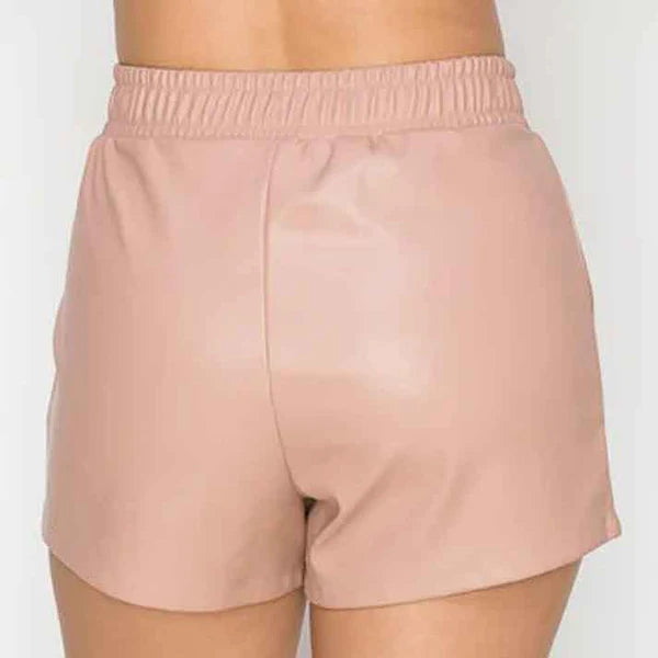 Women’s Pink High Waist Leather Shorts