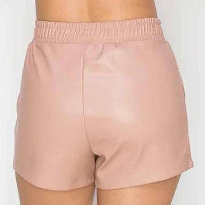 Women’s Pink High Waist Leather Shorts