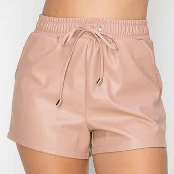 Women’s Pink High Waist Leather Shorts