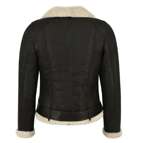  Stylish Women's Shearling Bomber Biker Leather Jacket - Classic Black Outerwear