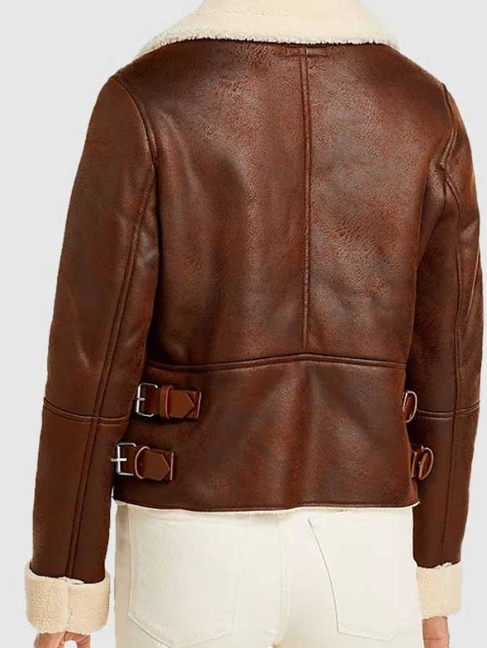 Women's Brown Sheepskin Bomber Leather Jacket