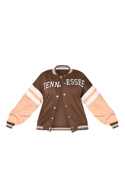 Women's Varsity Bomber Leather Jacket with Brown & Pink Sleeves