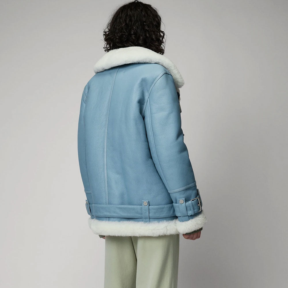 Women's Light Blue B3 RAF Aviator Styled Sheepskin Shearling Leather Jacket