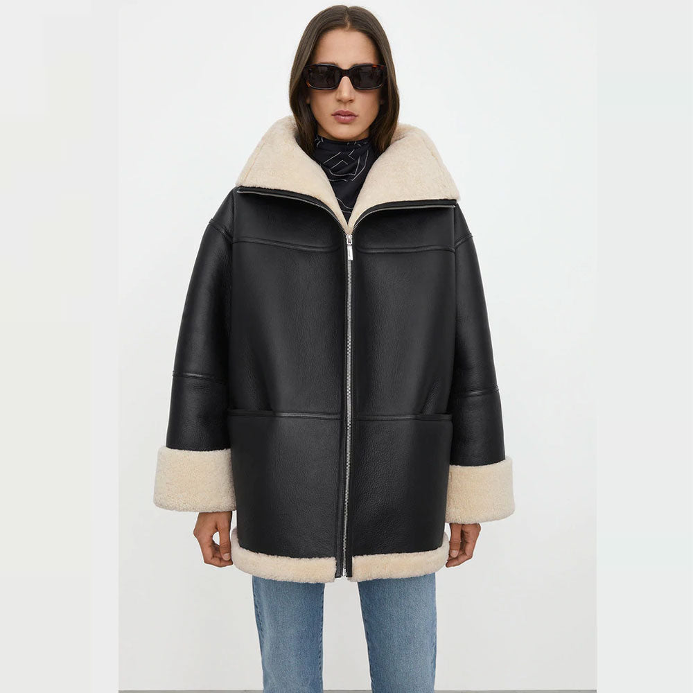 Women's B3 RAF Aviator Styled Sheepskin Shearling Leather Jacket