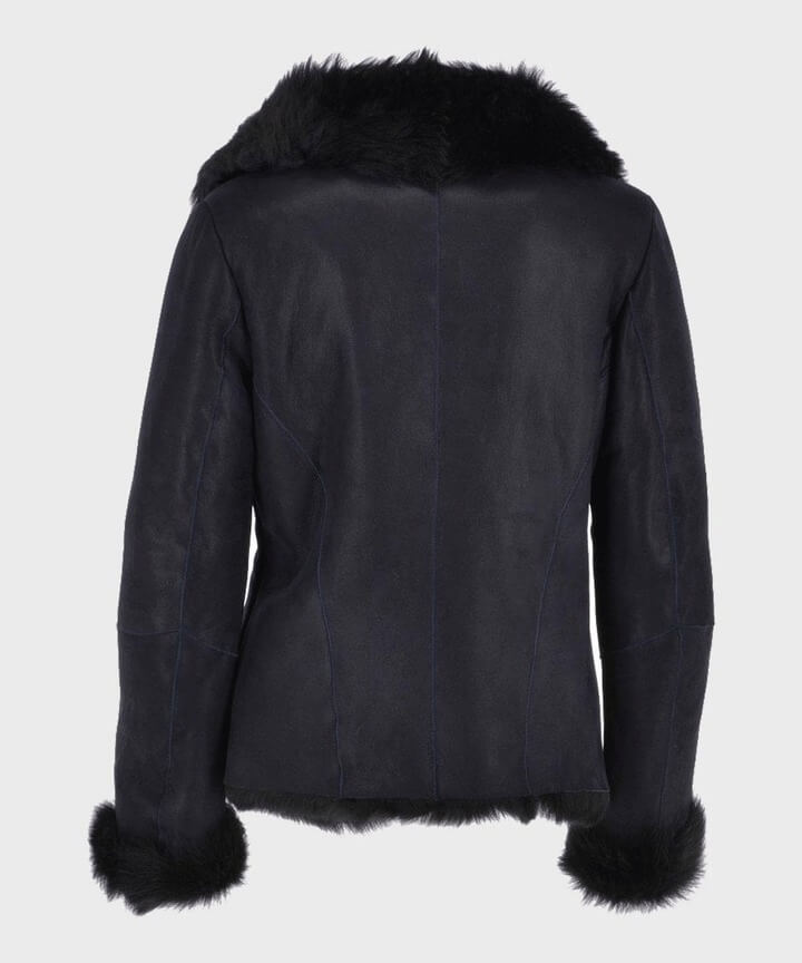 Women's Black Shearling Fur Leather Jacket