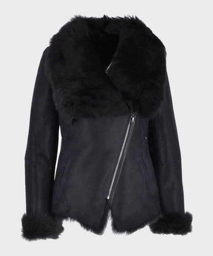 Women's Black Shearling Fur Leather Jacket