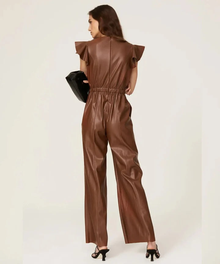 Women's Brown Sheepskin Leather Jumpsuit
