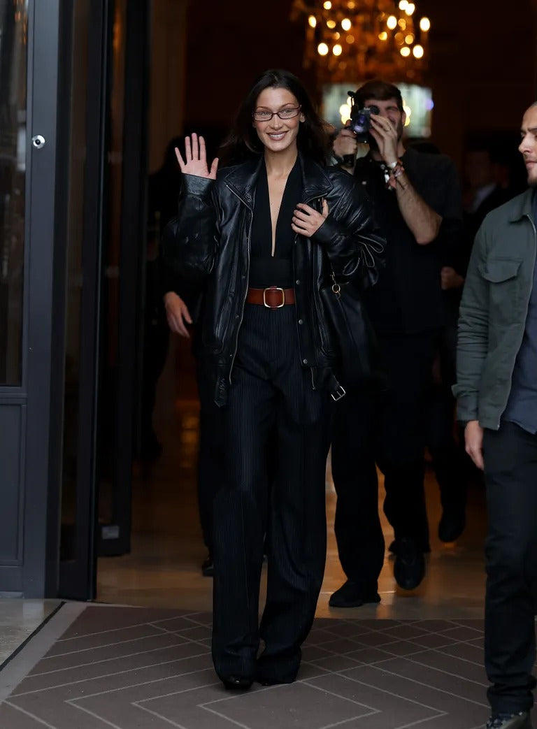 Bella Hadid Inspired Oversized Black Leather Jacket – Trendy Streetwear