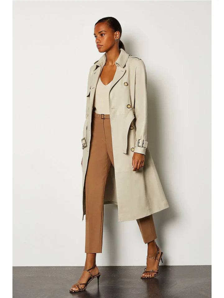 Women's Beige Sheepskin Leather Trench Coat